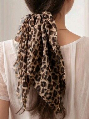NEW! Chic Leopard Print Hair Scarf Bow Brown - Hair Accessories
